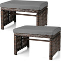 2 Pcs Patio Rattan Ottomans Outdoor Wicker Ottomans Patio Footstool Footrest by Beeveer