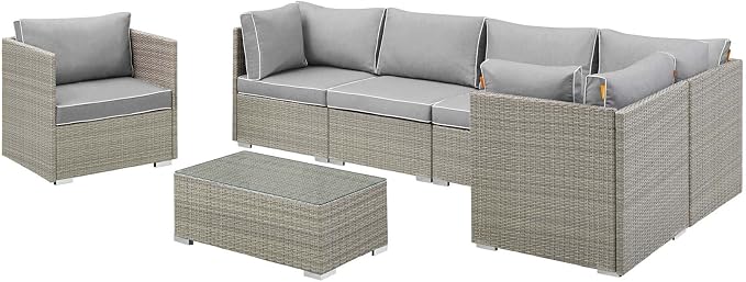 Modway Repose 7 Piece Outdoor Patio Sectional Set in Light Gray Gray - Image 4