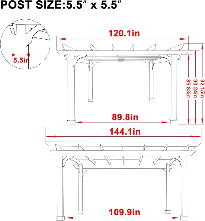 BlueWish 10' x 12' Patio Pergola, Cedar Wood Pergolas - Image 2