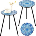 2 Packs Metal Mosaic Round Side Tables 13.4" Small Outdoor Patio Round Accent by PartyZealot