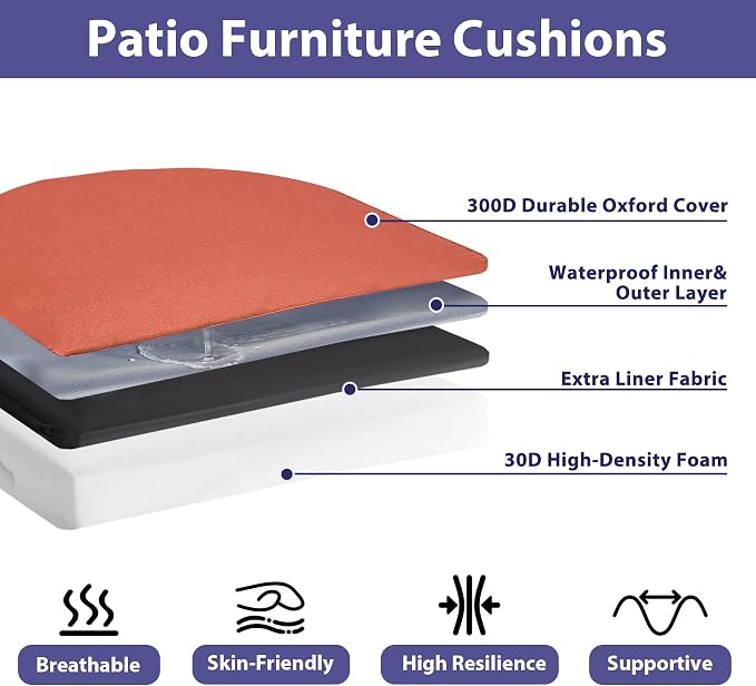 Outdoor Chair Cushions Set of 4 -Waterproof Outdoor Seat Cushions - Image 2