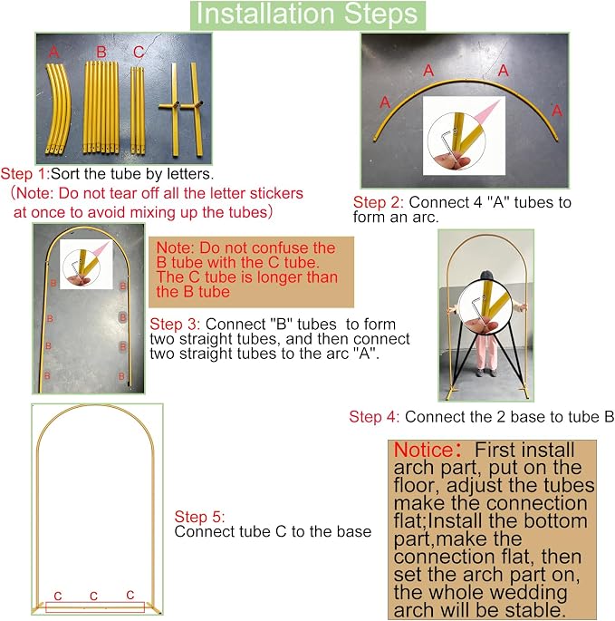 6.6FT Metal Wedding Arch Stand Gold Square Arched Backdrop Frame - Image 7