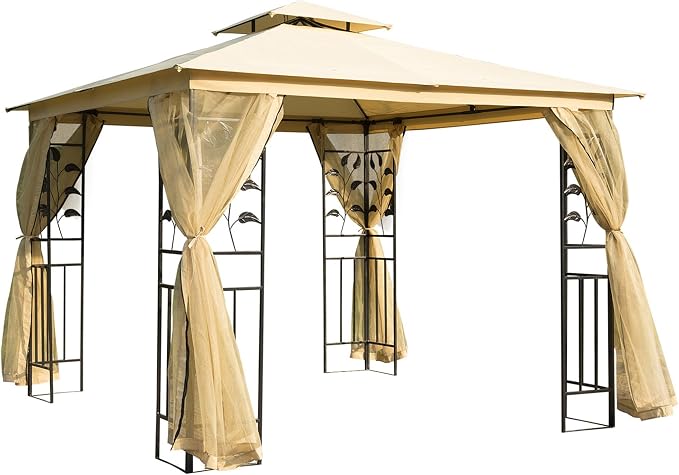 Outsunny 10' x 10' Metal Patio Gazebo, Double Roof Outdoor Gazebo Canopy Shelter by Outsunny