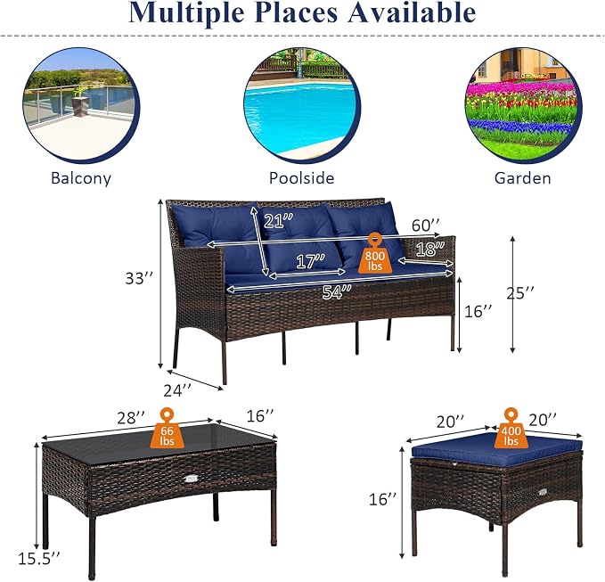 Tangkula 3 Pieces Patio Conversation Set, All Weather Outdoor PE Rattan Wicker - Image 6