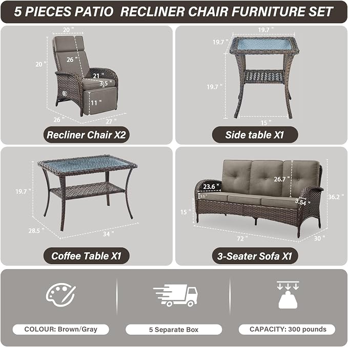 Belord 5 Piece Patio Furniture Set - Image 2
