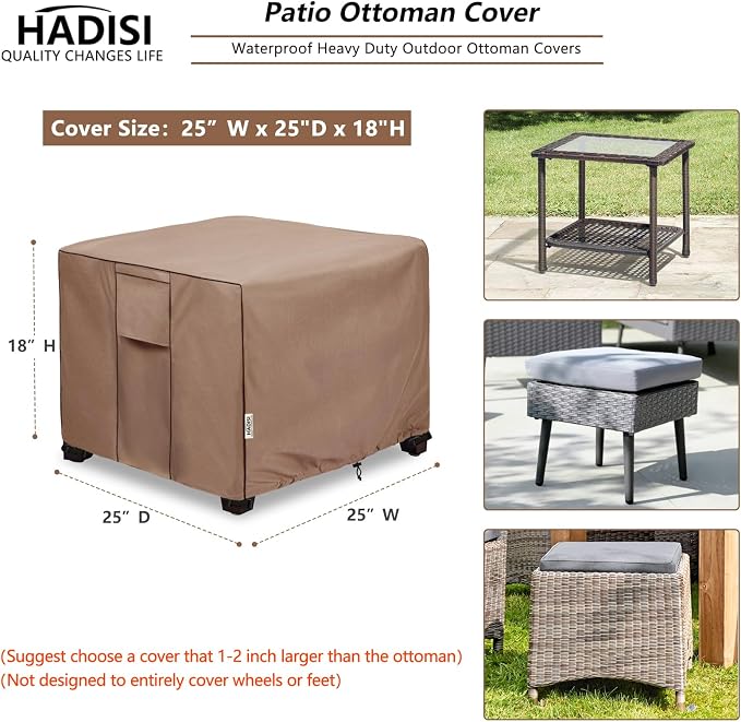 Patio Ottoman Cover Waterproof Square Outdoor Small Side Table Covers, Outdoor - Image 2
