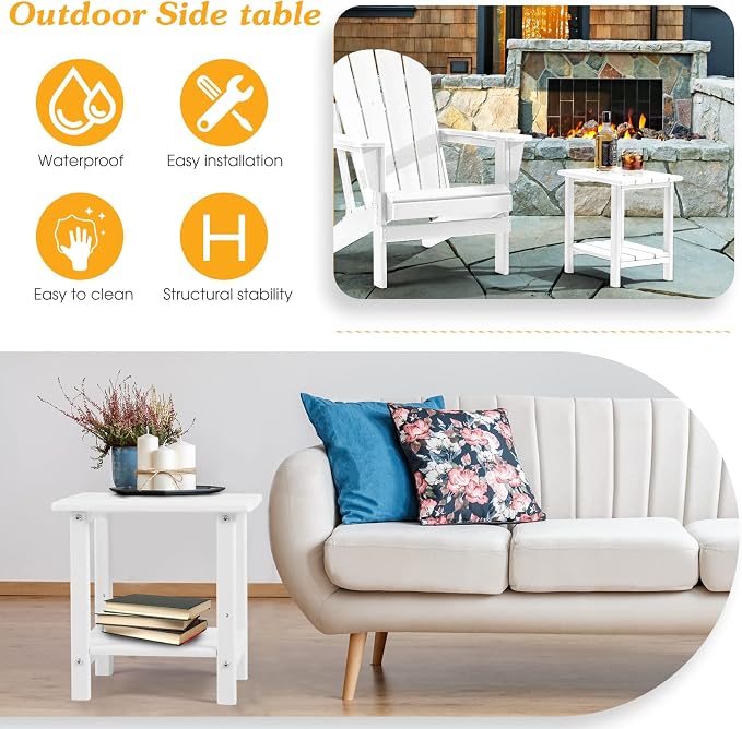 Adirondack Outdoor Side Table, 2-Tier Sturdy Patio End Table Weather Resistant - Image 4