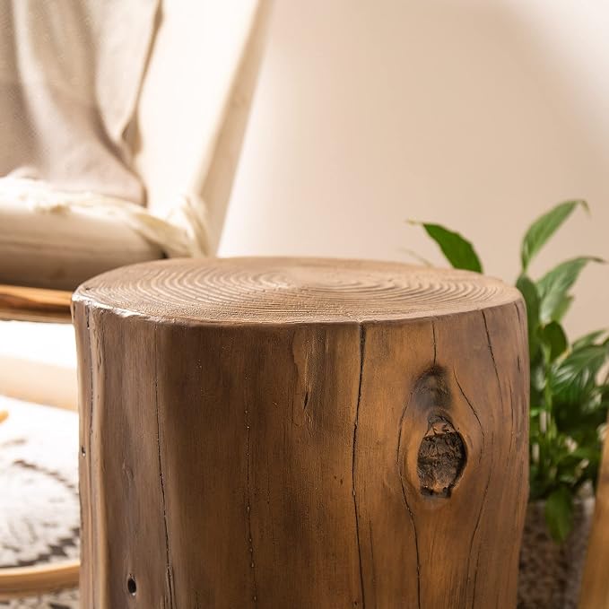 COSIEST 2 Pieses Outdoor Side Table, Hand-Painted Wood Stump Side Table Set of 2 - Image 7