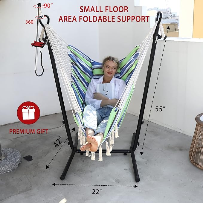 ZEYU Hammock Chair with Stand Double Hammock Chair Bohemian Style with Tassel - Image 4