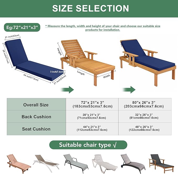 Chaise Lounge Cushions Outdoor Set of 4 - Image 6