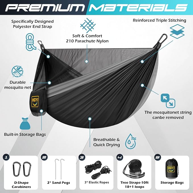Camping Hammock Mosquito Net, Double & Single Portable Hammocks Hammocks - Image 2