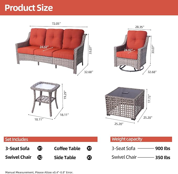 HOOOWOOO 5 Piece Patio Furniture Conversation Sets - Image 7