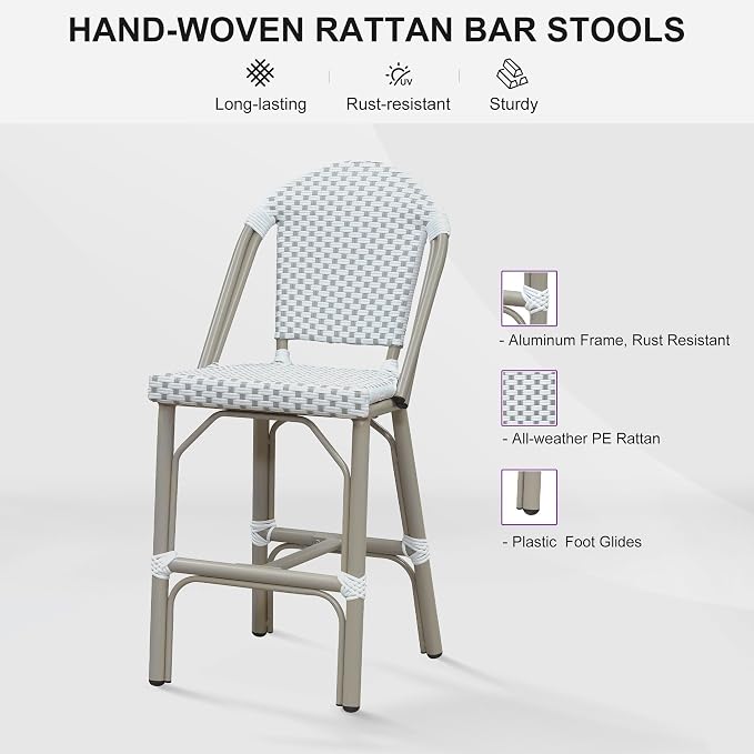 PURPLE LEAF Outdoor Counter Height Bar Stools Set of 4 26'' French Bar Height - Image 7