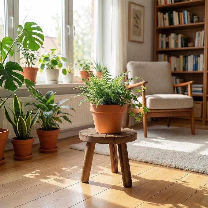 Delma Wood Plant Stands Indoor, Mid-Century Modern Plant Stool, Tall Plant Stand - Image 8