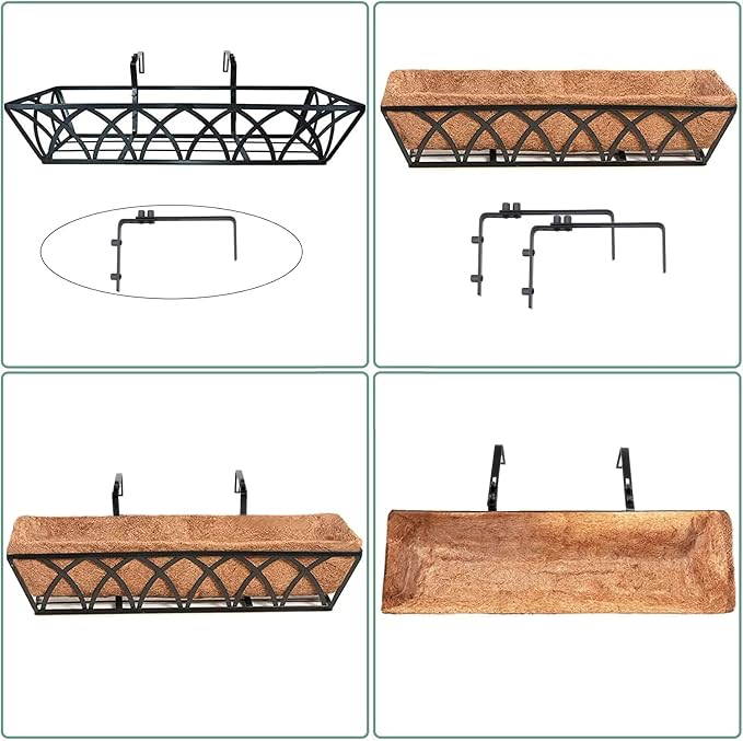 30 Inch Window Deck with Coco Liner Set of 4, Metal Hanging Flower Planter - Image 7