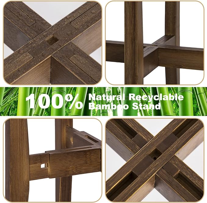 OERGKE Adjustable Plant Stand, Bamboo Mid Century Modern Indoor Plants Stands - Image 5