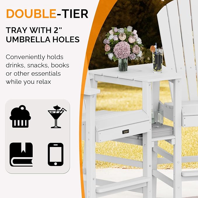 VINGLI Tall Adirondack Chairs Set of 2, All Weather HDPE Bar Height Adirondack - Image 4