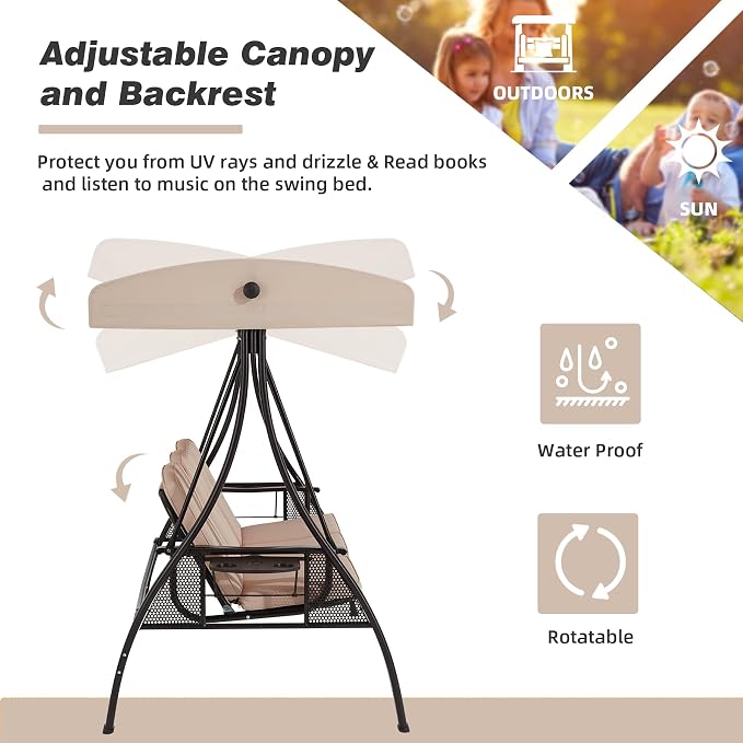 HOMREST 3 Seat Outdoor Porch Swing - Image 2
