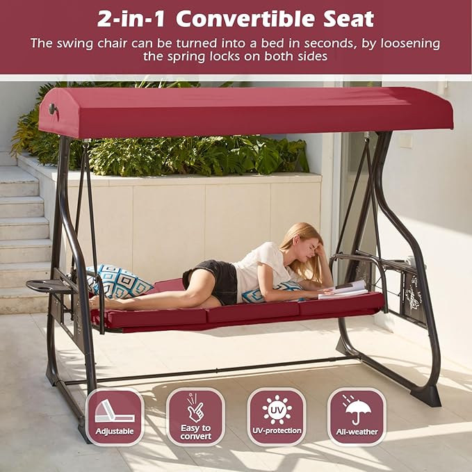3-Seat Patio Porch Swing 800LBS Outdoor Swing - Image 2