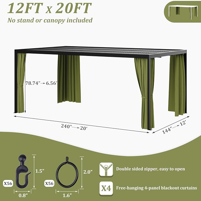 Gazebo Universal Replacement Privacy Curtain, 4-Panels Sidewall Curtains - Image 2