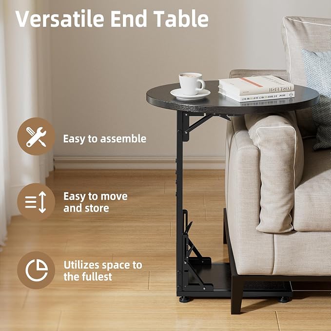 Elbourn Folding Side Table End Couch Tables, C-Shaped End Table - Image 5