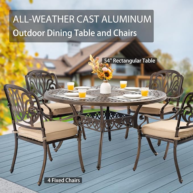 5-Piece Cast Aluminum Patio Furniture, Outdoor Dining Sets - Image 3