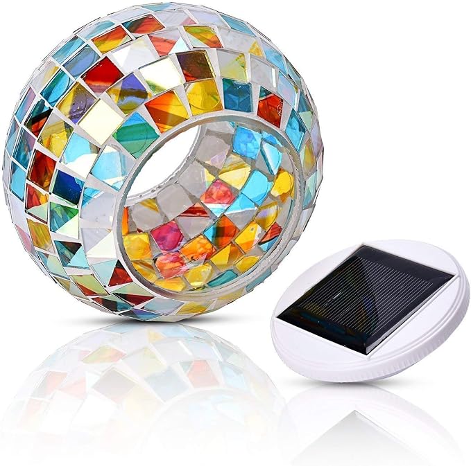 Color Changing Solar Powered Glass Mosaic Ball Led Garden Lights, Rechargeable - Image 4