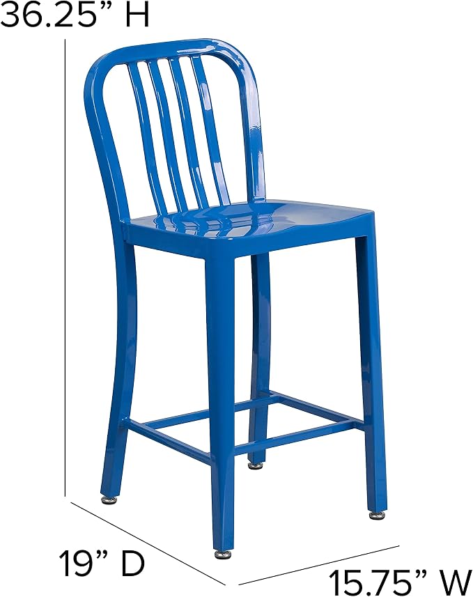 Flash Furniture Commercial Grade 24" High Blue Metal Indoor-Outdoor Counter - Image 3