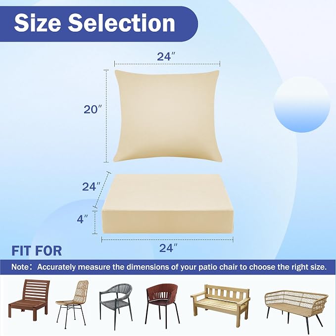 Outdoor Seat Cushion Set, Waterproof & Fade Resistant Patio Chair Cushions - Image 2