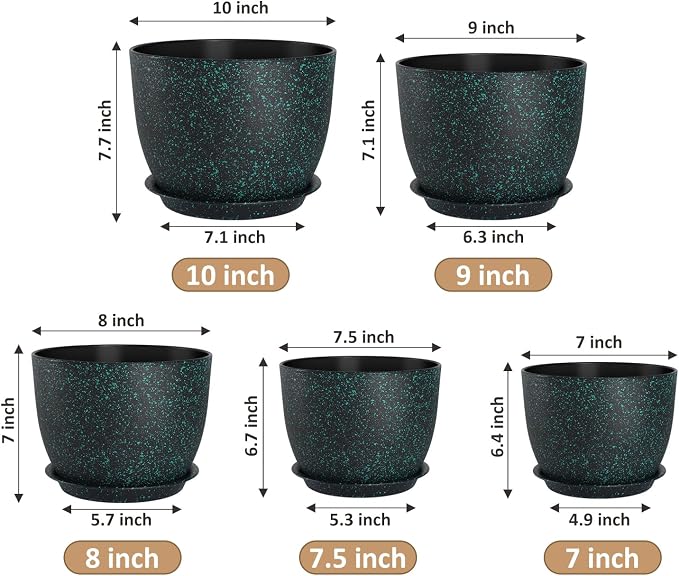 Plant Pots 10/9/8/7.5/7 inch Set of 5, Flower Pots - Image 2