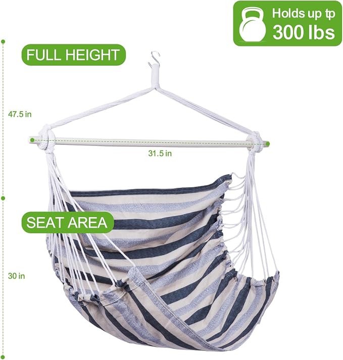 Backyard Expressions Striped Hammock Chair Hanging Rope Swing Chair, Anti Slip - Image 2