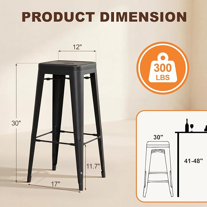 Shahoo 30 Inches Metal Bar Stools Counter Height Stackable Backless Stools - Image 3