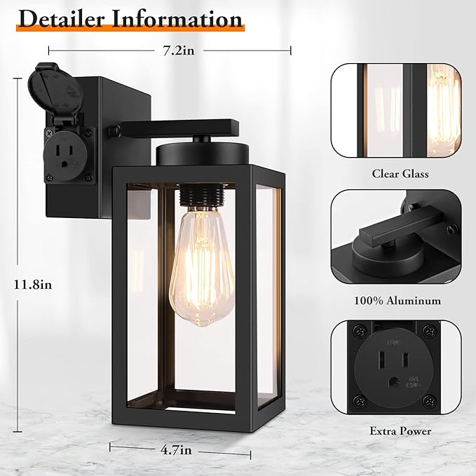 2-Pack Dusk to Dawn Outdoor Light Fixtures, Outdoor Wall Lights - Image 4