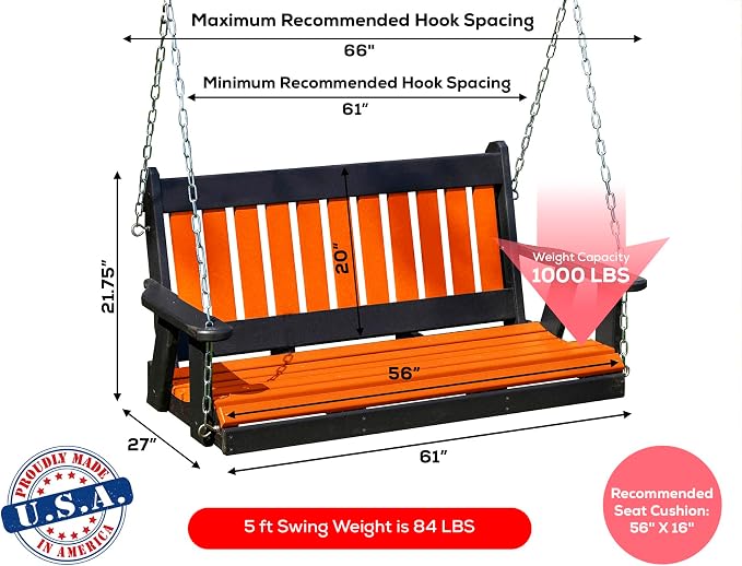 Mission Poly Lumber Wood 5FT Porch Swing Amish Craftsmandship Made in USA HDPE - Image 2