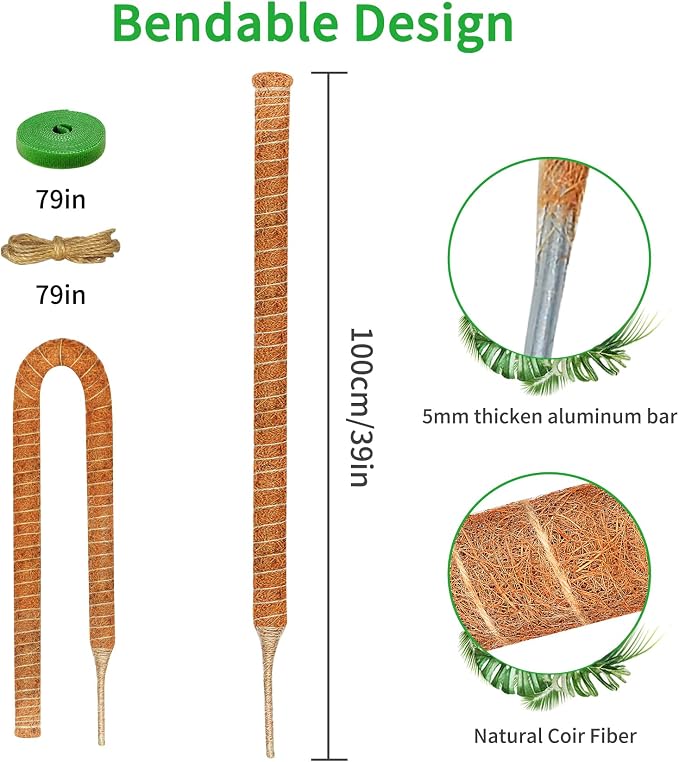 2 Pack 39 Inch Moss Pole Monstera Plant Support, Coir Moss Poles - Image 2