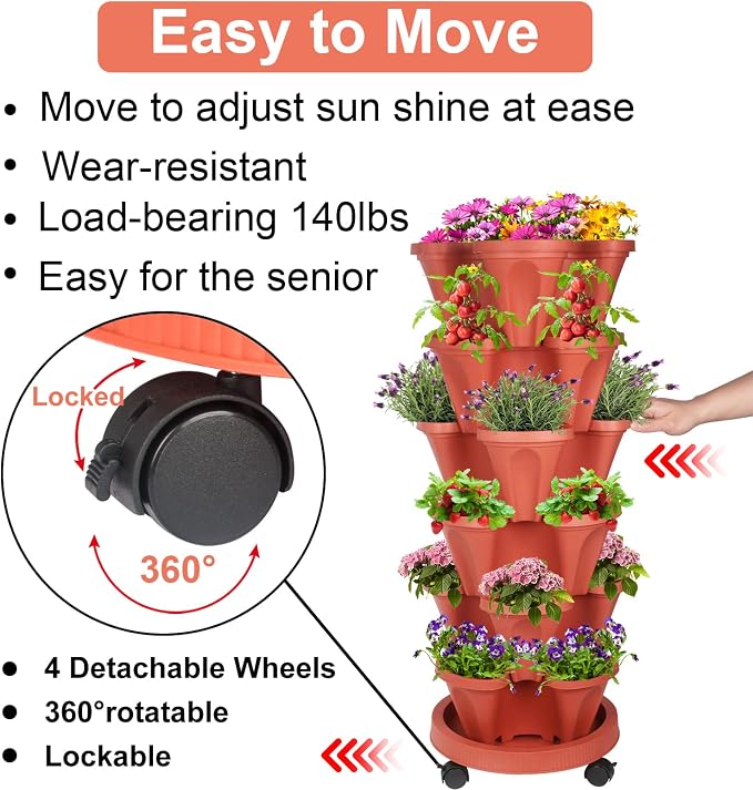 DUNCHATY Stackable Planters 6 Tier Vertical Garden Planting Tower Planters - Image 3