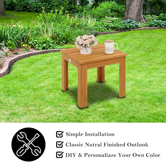 VINGLI Outdoor Wooden Side Table, Square Patio Side Table, Small Outdoor Table - Image 6