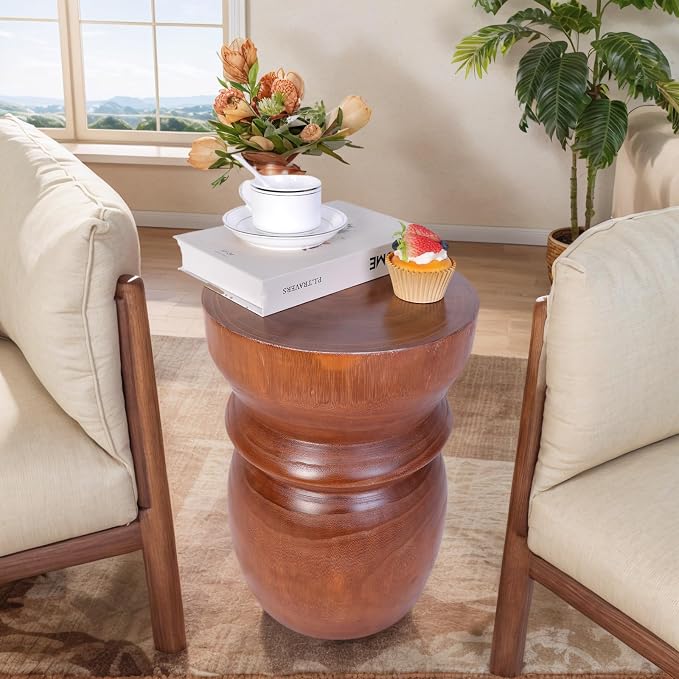 Athaliah Small Tree Stump Side Table Nightstand – 15.75”H Solid Paulownia Wood - Image 6