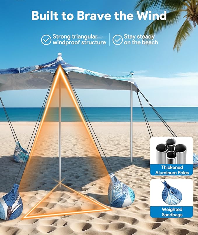 Beach Tent Sun Shelter, 10 x 10 FT Beach Canopy Tent Sun Shade, UPF50+ Tents - Image 3