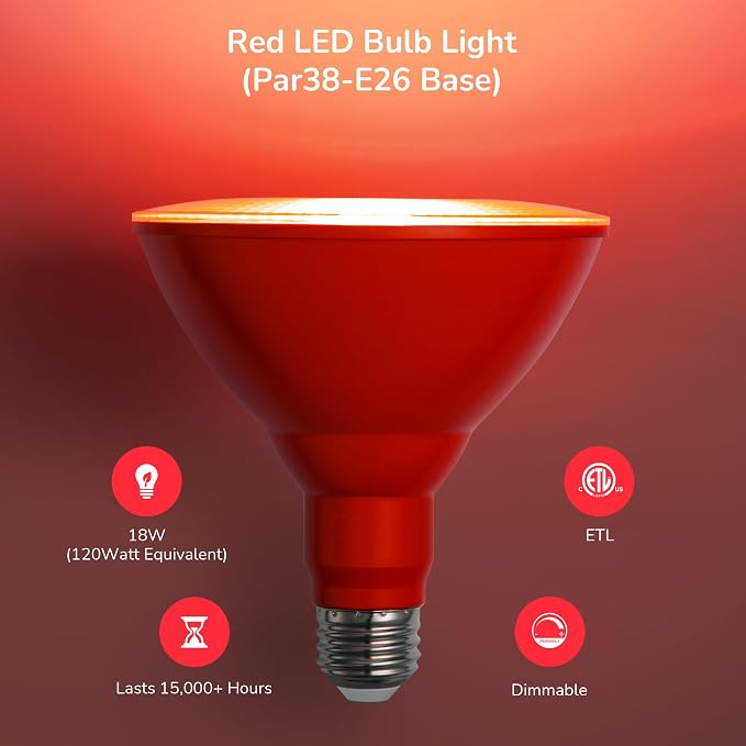 EDISHINE PAR38 Red LED Flood Light Bulbs Outdoor, Dimmable LED Light Bulb - Image 4