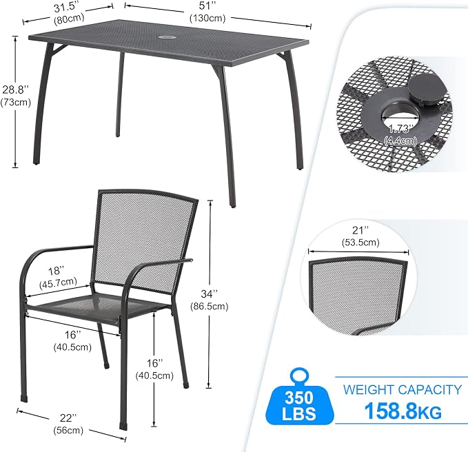 AECOJOY 5 Piece Outdoor Table and Chair, Patio Outdoor Dining Set - Image 3