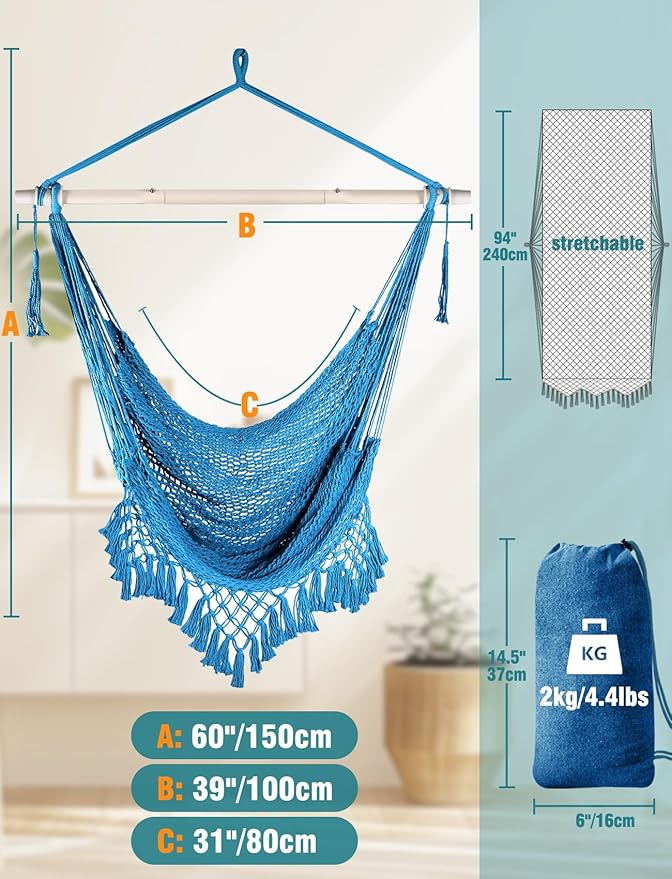 Chihee Hammock Chair Super Large Hanging Chair Soft-Spun Cotton Rope Weaving - Image 4
