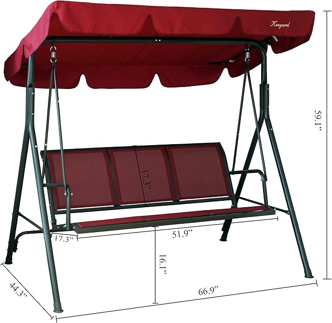 Kozyard 3-Person Outdoor Canopy Porch Swing Chair, Breathable Textilene Armrest - Image 5