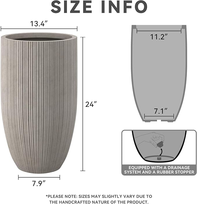 Kante 24 Inch Tall Round Concrete Planter, Large Indoor Outdoor Plant Pots - Image 2