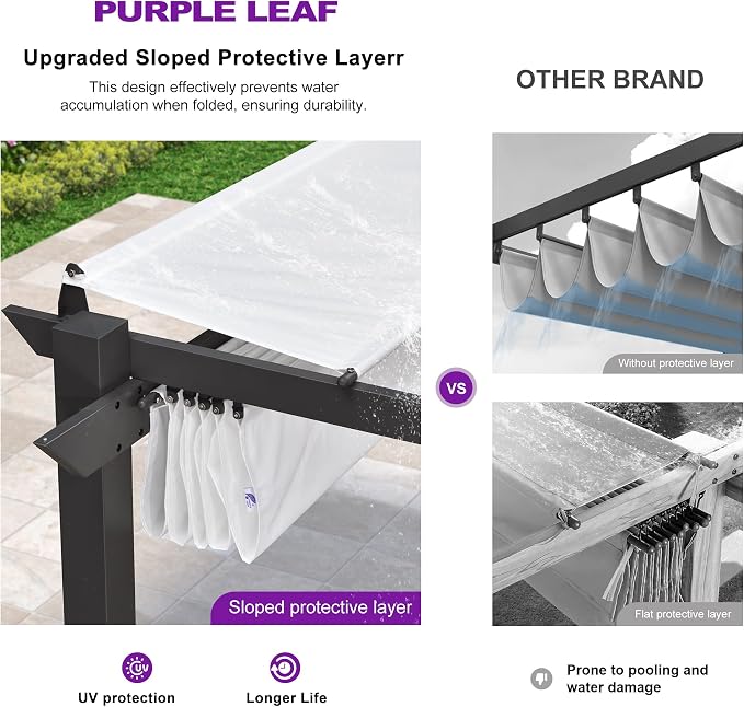 PURPLE LEAF 10' x 13' Aluminum Outdoor Pergola Wind-Resistant Retractable - Image 3