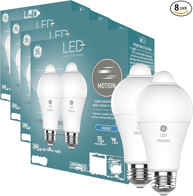 GE LED+ Motion Sensor LED Light Bulbs, Outdoor Security Lights, A21 2 Count by GELighting