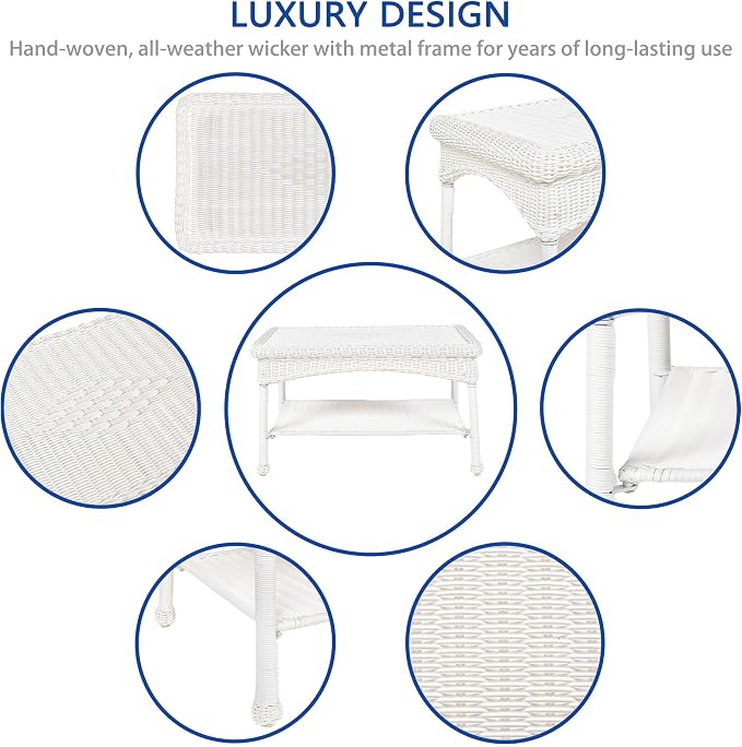 White Wicker Patio Coffee Table - Image 6