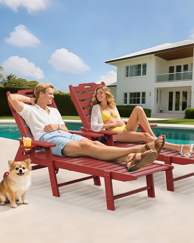 Carauci Lounge Chair Outdoor Set of 4, HDPE Chaise Lounge - Image 2