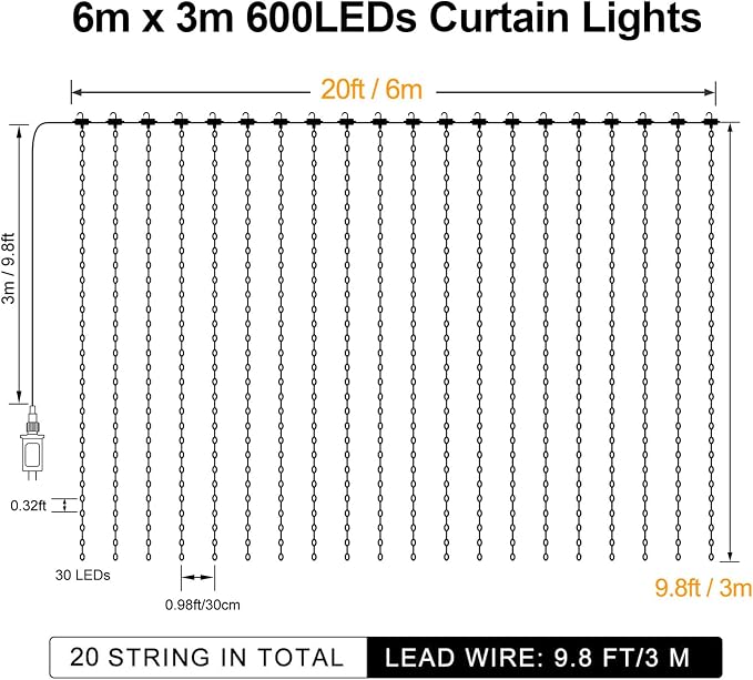 ZAIYW Curtain Lights 600 LED 20Ftx10Ft, Dual Color Changing Curtain Fairy Light - Image 7