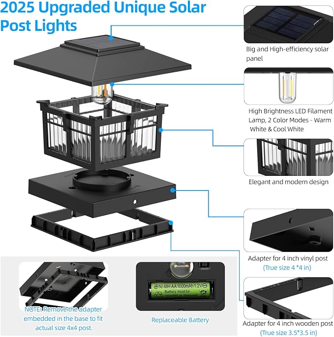 EXCMARK 2 Pack 4x4 Solar Post Cap Lights, Fence Deck Post Lights Outdoor Solar - Image 5